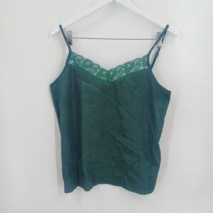 Shein Women's Dark Green Lace Trim Cami Top Size Medium